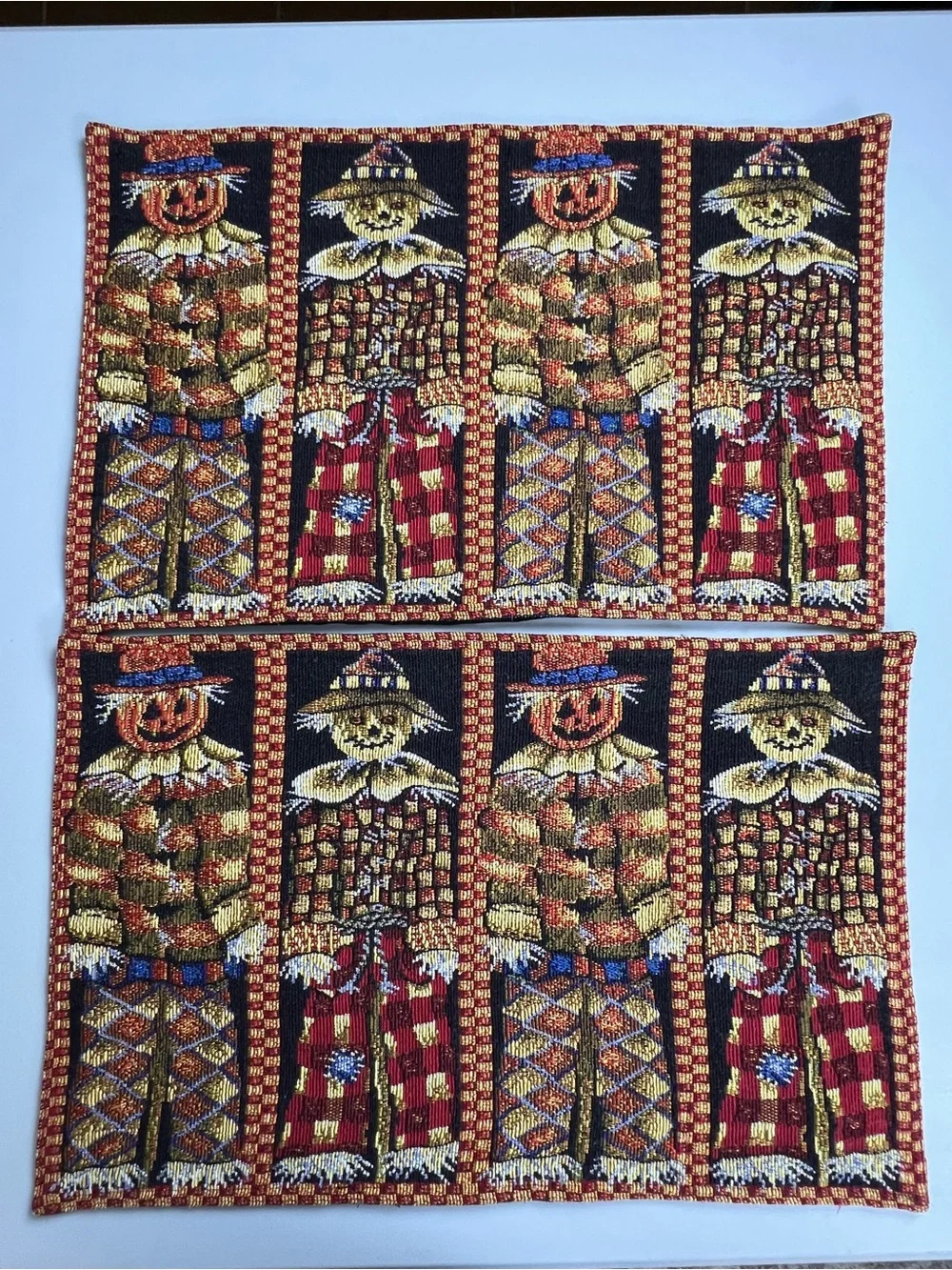 Set Of 2 Vintage Halloween Scarecrow Jack-O-Lanterns Tapestry Placemats